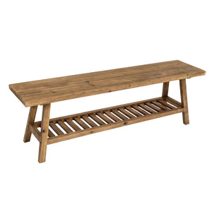 English Elm 55 Inch Solid Cedar Farmhouse Bench with Two Tier Open Shelf for Entryway or Hallway W3204P548626