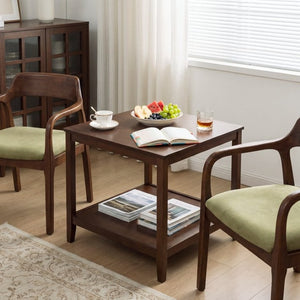 English Elm Solid Wood Two Tier Square End Table with Open Shelf Walnut Finish for Living Room W3204P558397