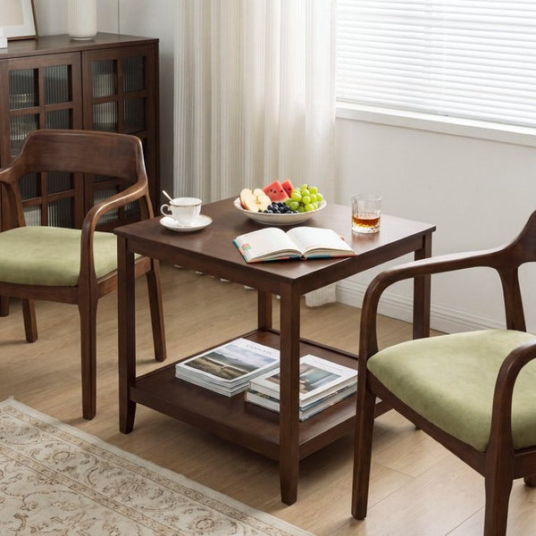 English Elm Solid Wood Two Tier Square End Table with Open Shelf Walnut Finish for Living Room W3204P558397