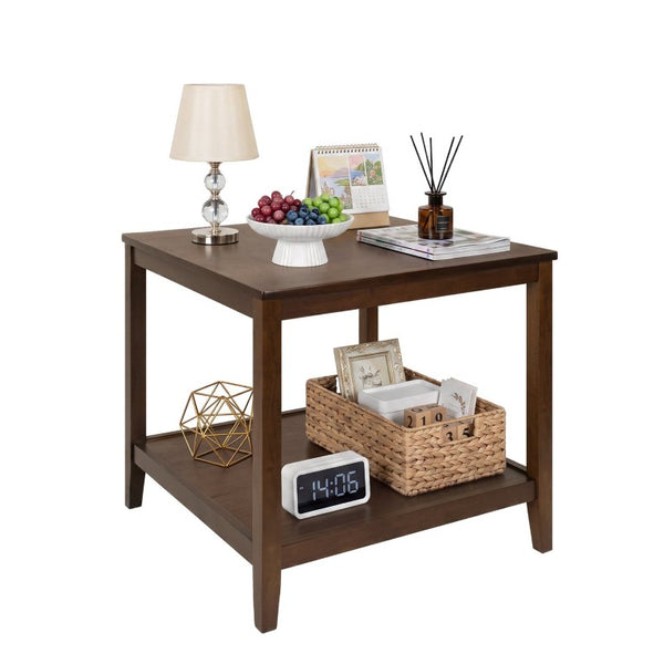 English Elm Solid Wood Two Tier Square End Table with Open Shelf Walnut Finish for Living Room W3204P558397