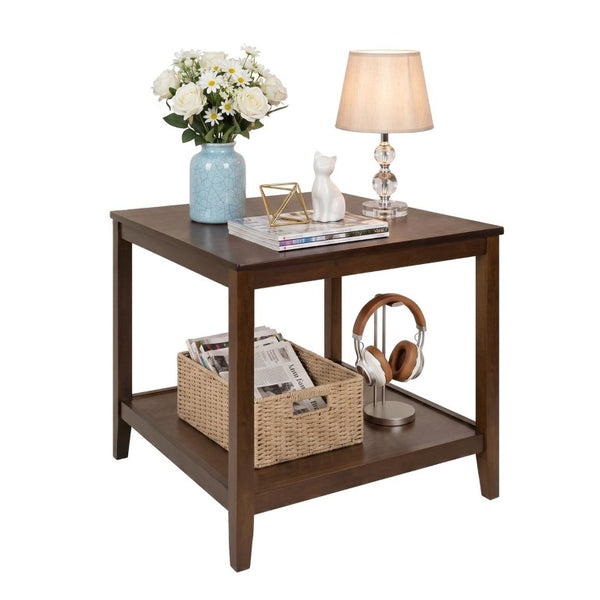 English Elm Solid Wood Two Tier Square End Table with Open Shelf Walnut Finish for Living Room W3204P558397