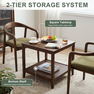 English Elm Solid Wood Two Tier Square End Table with Open Shelf Walnut Finish for Living Room W3204P558397
