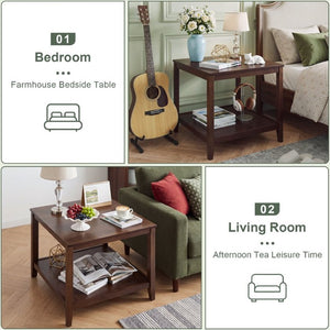 English Elm Solid Wood Two Tier Square End Table with Open Shelf Walnut Finish for Living Room W3204P558397
