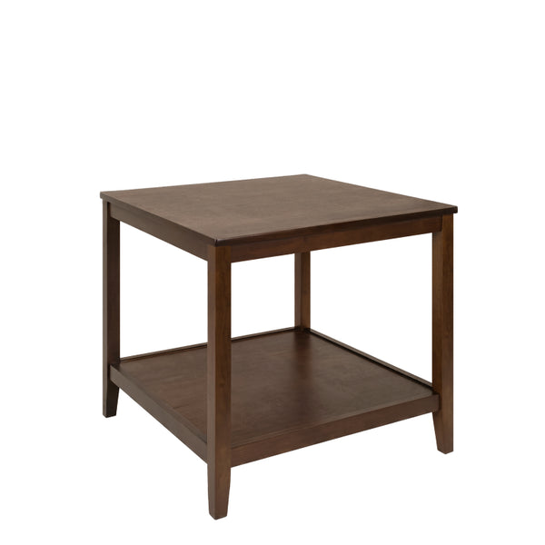 English Elm Solid Wood Two Tier Square End Table with Open Shelf Walnut Finish for Living Room W3204P558397