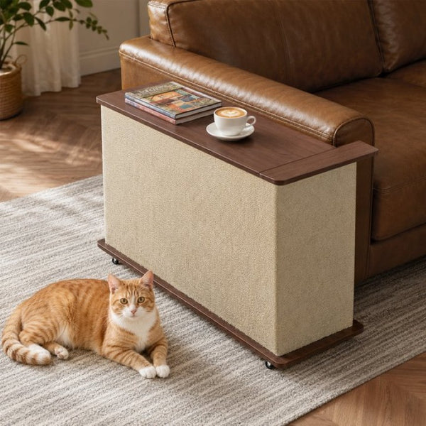 English Elm 2-In-1 Cat Scratcher End Table with Sisal Pad Hidden Storage and Locking Casters W3204P558496