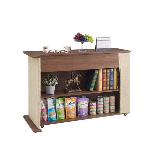 English Elm 2-In-1 Cat Scratcher End Table with Sisal Pad Hidden Storage and Locking Casters W3204P558496