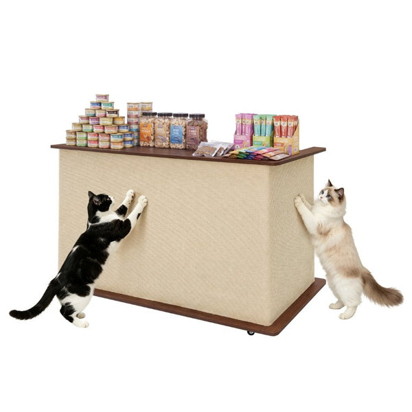 English Elm 2-In-1 Cat Scratcher End Table with Sisal Pad Hidden Storage and Locking Casters W3204P558496