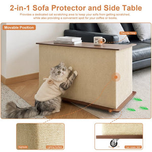 English Elm 2-In-1 Cat Scratcher End Table with Sisal Pad Hidden Storage and Locking Casters W3204P558496