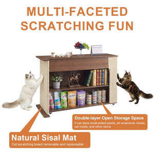 English Elm 2-In-1 Cat Scratcher End Table with Sisal Pad Hidden Storage and Locking Casters W3204P558496