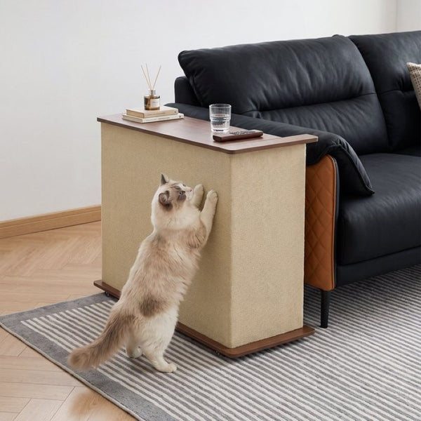English Elm 2-In-1 Cat Scratcher End Table with Sisal Pad Hidden Storage and Locking Casters W3204P558496