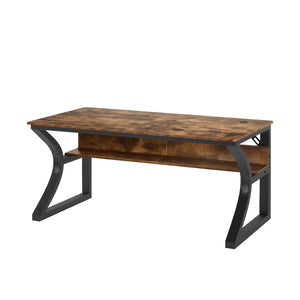 English Elm 47 Inch Rustic Brown MDF Gaming and Writing Desk with Steel U Frame Lower Shelf W3204P563037