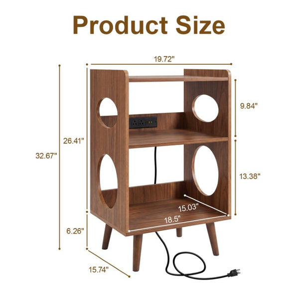English Elm Record Player Stand with Vinyl Storage Cabinet USB Charging and Album Art Display Shelf W3204P565679