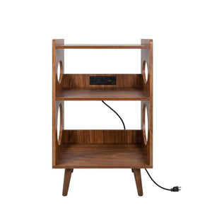English Elm Record Player Stand with Vinyl Storage Cabinet USB Charging and Album Art Display Shelf W3204P565679