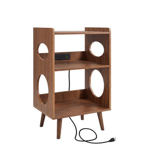 English Elm Record Player Stand with Vinyl Storage Cabinet USB Charging and Album Art Display Shelf W3204P565679