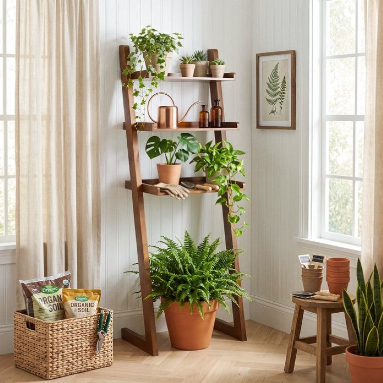 English Elm Solid Rubberwood Ladder Shelf 3 Tier Over Toilet Bathroom Organizer Walnut Finish W3204P577550