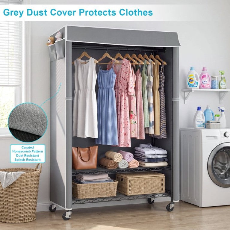 English Elm Clothes Rack Covered Rolling Garment Organizer with Carbon Steel Frame and Zipped Dust Shield W3204P581184