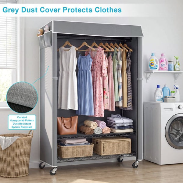 English Elm Clothes Rack Covered Rolling Garment Organizer with Carbon Steel Frame and Zipped Dust Shield W3204P581184