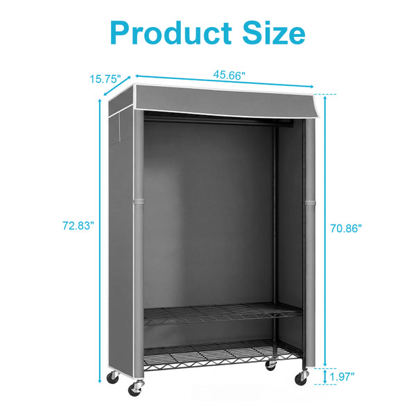 English Elm Clothes Rack Covered Rolling Garment Organizer with Carbon Steel Frame and Zipped Dust Shield W3204P581184