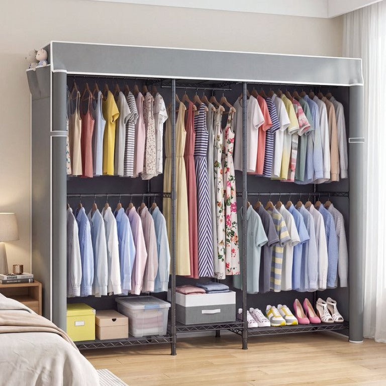 English Elm Heavy Duty Steel Freestanding Closet Organizer with Six Shelves and Oxford Fabric Cover W3204P581186