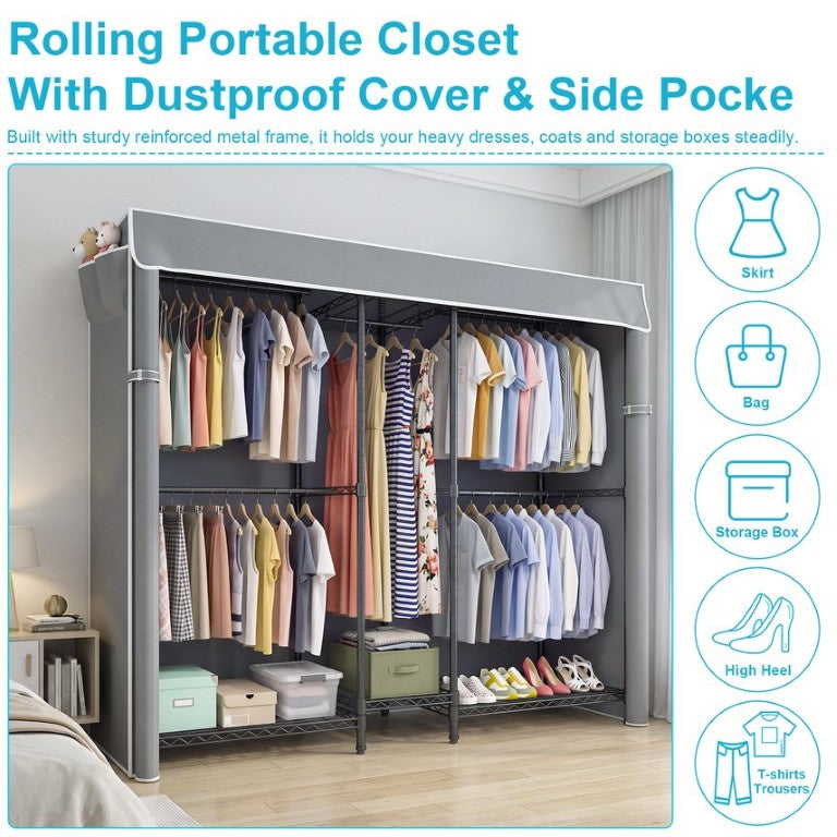 English Elm Heavy Duty Steel Freestanding Closet Organizer with Six Shelves and Oxford Fabric Cover W3204P581186