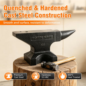 English Elm Cast Steel Blacksmith Anvil 200 Lb Forged Round Horn Wide Platform Workshop Tool W3213P455032