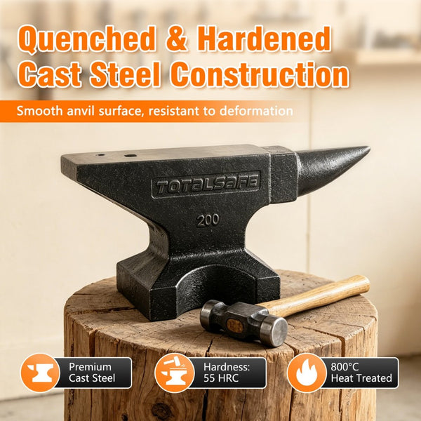 English Elm Cast Steel Blacksmith Anvil 200 Lb Forged Round Horn Wide Platform Workshop Tool W3213P455032