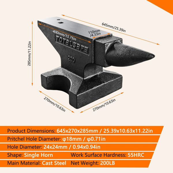 English Elm Cast Steel Blacksmith Anvil 200 Lb Forged Round Horn Wide Platform Workshop Tool W3213P455032