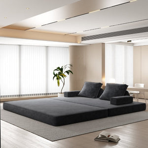 English Elm 86.6Multifunctional Chenille Convertible Sleeper Sofa Deep Seat Chaise for Living Room Dark Grey W3219P340667