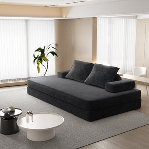 English Elm 86.6Multifunctional Chenille Convertible Sleeper Sofa Deep Seat Chaise for Living Room Dark Grey W3219P340667