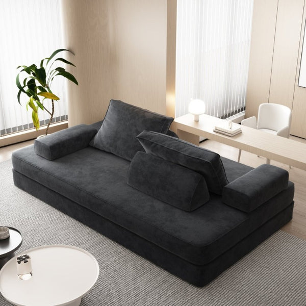 English Elm 86.6Multifunctional Chenille Convertible Sleeper Sofa Deep Seat Chaise for Living Room Dark Grey W3219P340667
