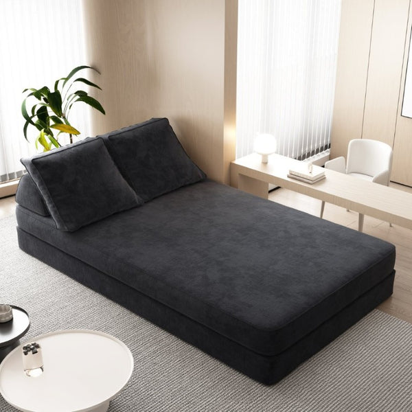 English Elm 86.6Multifunctional Chenille Convertible Sleeper Sofa Deep Seat Chaise for Living Room Dark Grey W3219P340667
