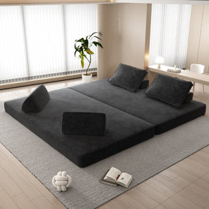 English Elm 86.6Multifunctional Chenille Convertible Sleeper Sofa Deep Seat Chaise for Living Room Dark Grey W3219P340667