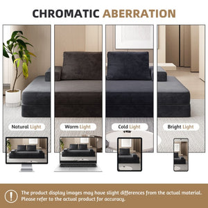 English Elm 86.6Multifunctional Chenille Convertible Sleeper Sofa Deep Seat Chaise for Living Room Dark Grey W3219P340667