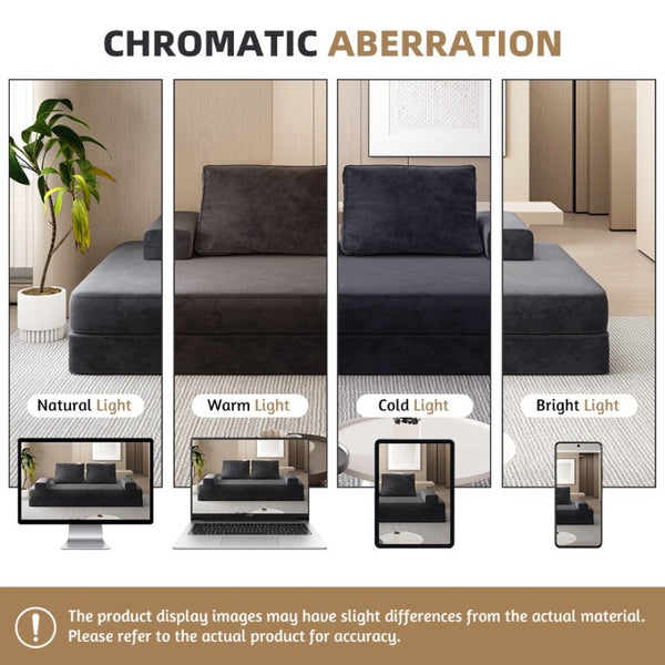 English Elm 86.6Multifunctional Chenille Convertible Sleeper Sofa Deep Seat Chaise for Living Room Dark Grey W3219P340667