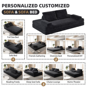 English Elm 86.6Multifunctional Chenille Convertible Sleeper Sofa Deep Seat Chaise for Living Room Dark Grey W3219P340667