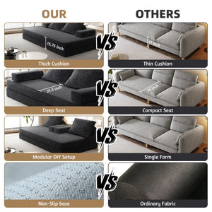 English Elm 86.6Multifunctional Chenille Convertible Sleeper Sofa Deep Seat Chaise for Living Room Dark Grey W3219P340667
