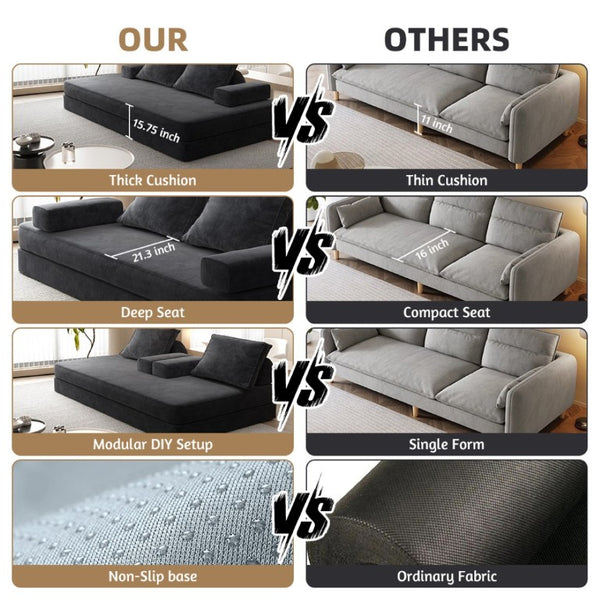 English Elm 86.6Multifunctional Chenille Convertible Sleeper Sofa Deep Seat Chaise for Living Room Dark Grey W3219P340667
