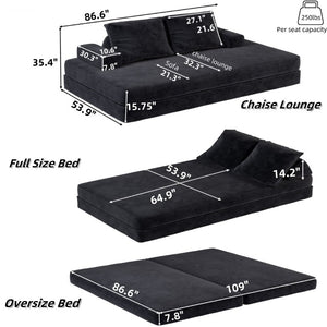English Elm 86.6Multifunctional Chenille Convertible Sleeper Sofa Deep Seat Chaise for Living Room Dark Grey W3219P340667