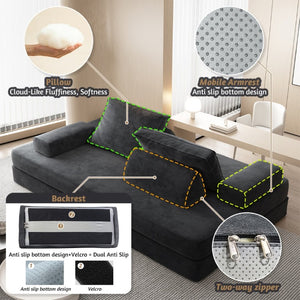 English Elm 86.6Multifunctional Chenille Convertible Sleeper Sofa Deep Seat Chaise for Living Room Dark Grey W3219P340667