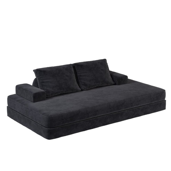English Elm 86.6Multifunctional Chenille Convertible Sleeper Sofa Deep Seat Chaise for Living Room Dark Grey W3219P340667