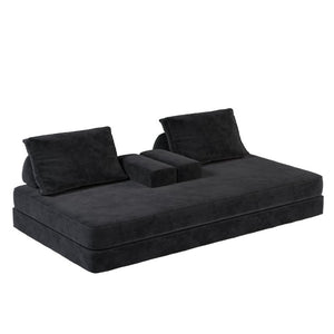 English Elm 86.6Multifunctional Chenille Convertible Sleeper Sofa Deep Seat Chaise for Living Room Dark Grey W3219P340667