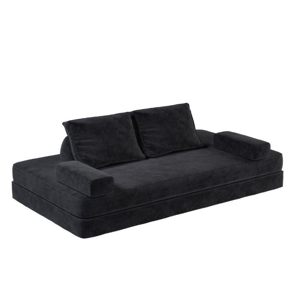 English Elm 86.6Multifunctional Chenille Convertible Sleeper Sofa Deep Seat Chaise for Living Room Dark Grey W3219P340667