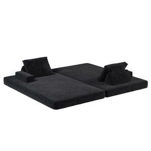 English Elm 86.6Multifunctional Chenille Convertible Sleeper Sofa Deep Seat Chaise for Living Room Dark Grey W3219P340667