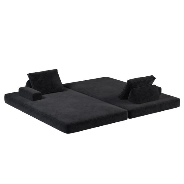 English Elm 86.6Multifunctional Chenille Convertible Sleeper Sofa Deep Seat Chaise for Living Room Dark Grey W3219P340667