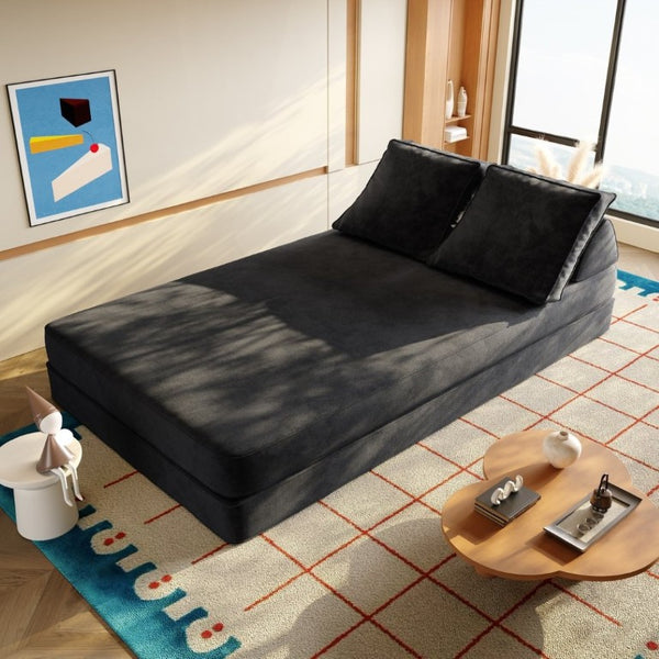 English Elm 86.6Multifunctional Chenille Convertible Sleeper Sofa Deep Seat Chaise for Living Room Dark Grey W3219P340667