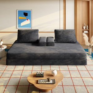 English Elm 86.6Multifunctional Chenille Convertible Sleeper Sofa Deep Seat Chaise for Living Room Dark Grey W3219P340667