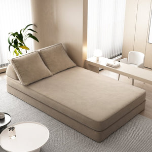 English Elm 86.6Multifunctional Chenille Convertible Sleeper Sofa Deep Seat Chaise for Living Room Camel W3219P340668