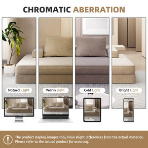 English Elm 86.6Multifunctional Chenille Convertible Sleeper Sofa Deep Seat Chaise for Living Room Camel W3219P340668