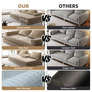English Elm 86.6Multifunctional Chenille Convertible Sleeper Sofa Deep Seat Chaise for Living Room Camel W3219P340668