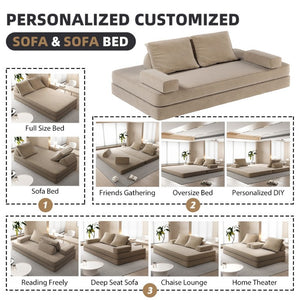 English Elm 86.6Multifunctional Chenille Convertible Sleeper Sofa Deep Seat Chaise for Living Room Camel W3219P340668